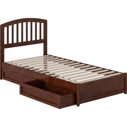 Lucia Twin XL Platform Bed w/ Panel Footboard, Drawers & Charging in Walnut Finish