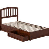 Lucia Twin XL Platform Bed with Panel Footboard, Drawers & Charging in Walnut Finish