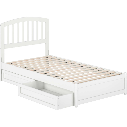 Lucia Twin Platform Bed w/ Panel Footboard, Drawers & Charging in White