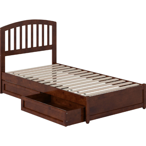 Lucia Twin Platform Bed w/ Panel Footboard, Drawers & Charging in Walnut Finish