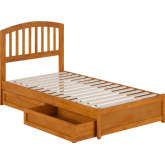 Lucia Twin Platform Bed w/ Panel Footboard, Drawers & Charging in Light Toffee