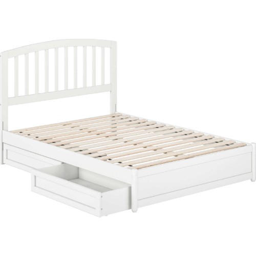 Lucia Full Platform Bed w/ Panel Footboard, Drawers & Charging in White