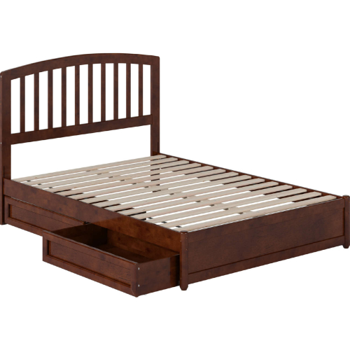 Lucia Full Platform Bed with Panel Footboard, Drawers & Charging in Walnut Finish