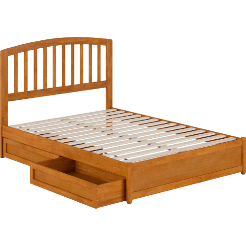 Lucia Full Platform Bed with Panel Footboard, Drawers & Charging in Light Toffee