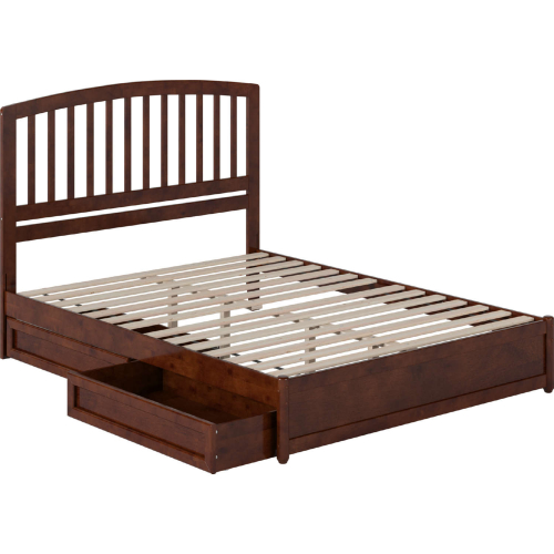 Lucia Queen Platform Bed w/ Panel Footboard, Drawers & Charging in Walnut Finish