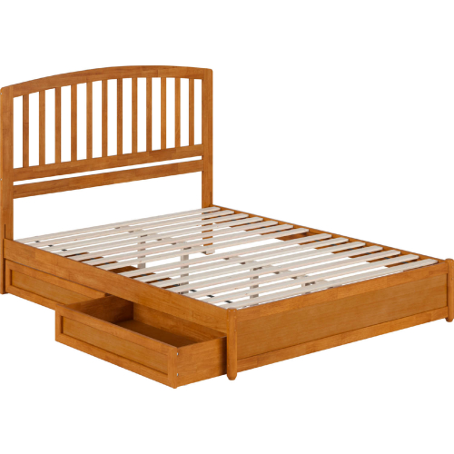 Lucia Queen Platform Bed with Panel Footboard, Drawers & Charging in Light Toffee