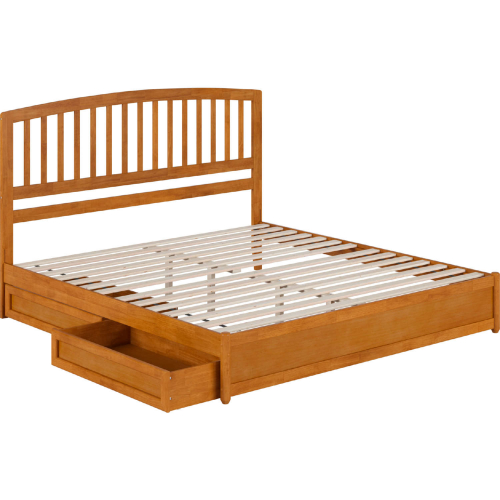 Lucia King Platform Bed w/ Panel Footboard, Drawers & Charging in Light Toffee