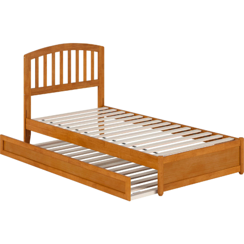 Lucia Twin XL Platform Bed w/ Panel Footboard, Twin XL Trundle & Charging in Light Toffee