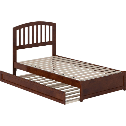 Lucia Twin Platform Bed w/ Panel Footboard, Twin Trundle & Charging in Walnut Finish