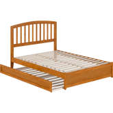 Lucia Full Platform Bed w/ Panel Footboard, Twin Trundle & Charging in Light Toffee