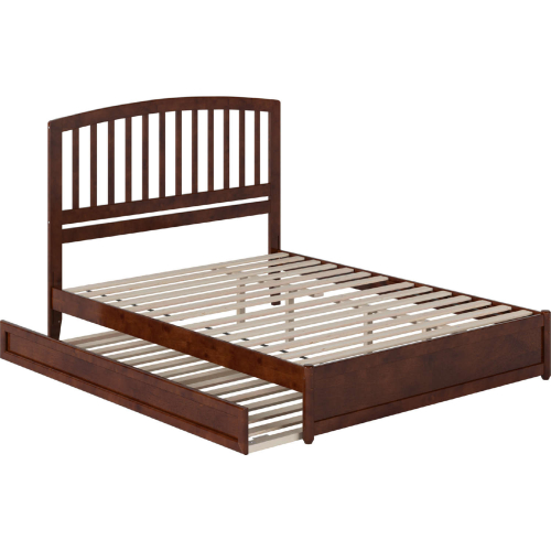 Lucia Queen Platform Bed w/ Panel Footboard, Twin XL Trundle & Charging in Walnut Finish