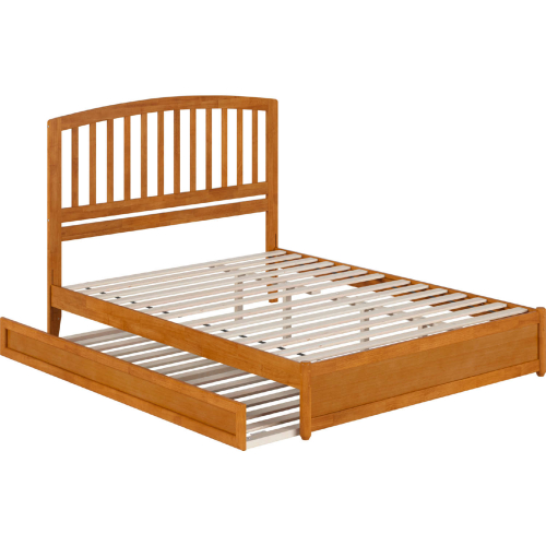 Lucia Queen Platform Bed w/ Panel Footboard, Twin XL Trundle & Charging in Light Toffee