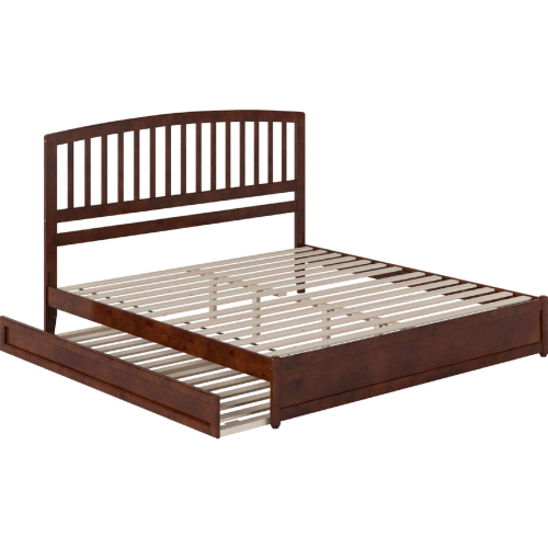 Lucia King Platform Bed w/ Panel Footboard, Twin XL Trundle & Charging in Walnut Finish