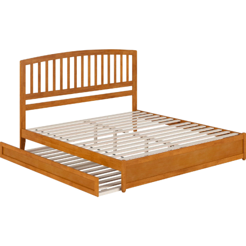 Lucia King Platform Bed w/ Panel Footboard, Twin XL Trundle & Charging in Light Toffee