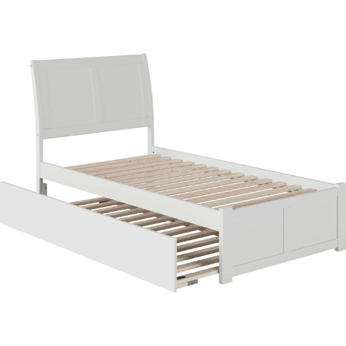 Portland Twin Extra Long Bed with Footboard & Twin Extra Long Trundle in White