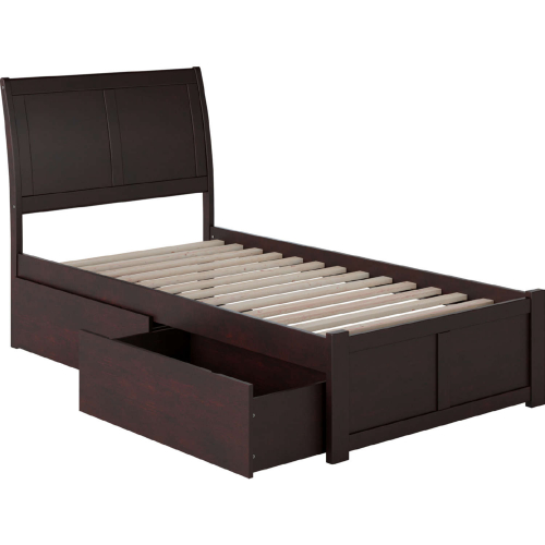 Portland Twin XL Bed w/ Flat Panel Footboard & 2 Bed Drawers in Espresso