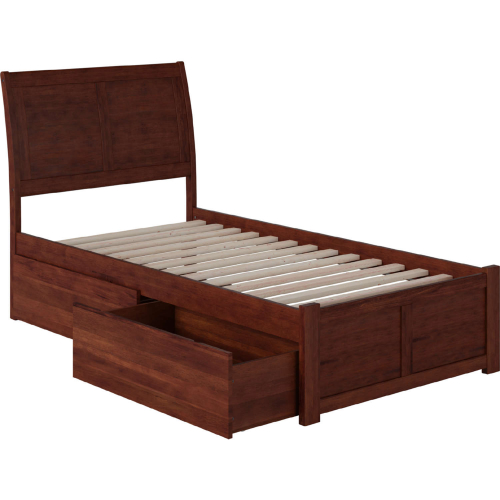 Portland Twin XL Bed w/ Flat Panel Footboard & 2 Bed Drawers in Walnut