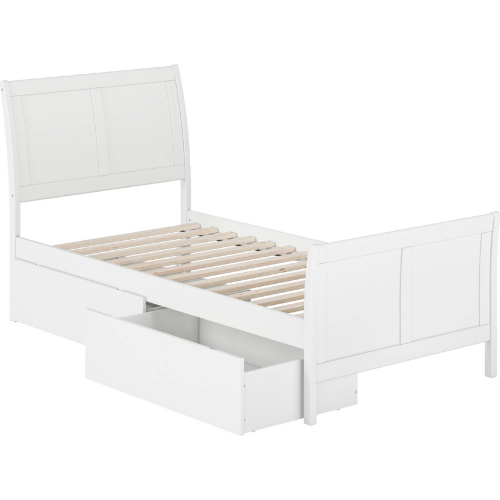 Portland Twin XL Bed w/ Matching Footboard & 2 Urban Bed Drawers in White