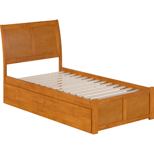 Portland Twin Platform Bed w/ Footboard, 2 Drawers & Charging in Light Toffee