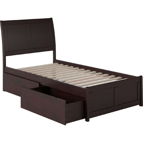 Portland Twin Bed w/ Matching Footboard & 2 Urban Bed Drawers in Espresso