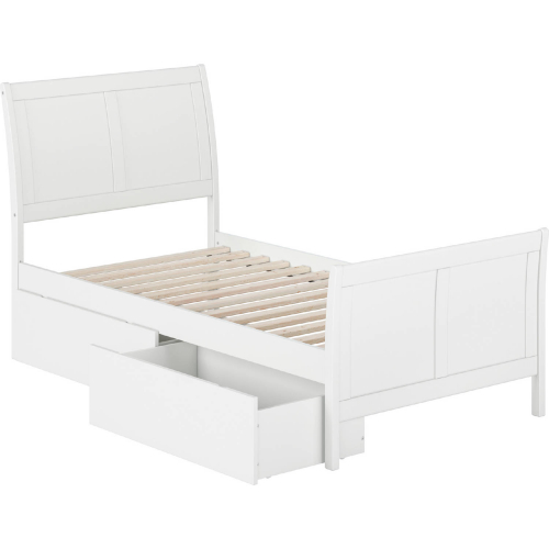 Portland Twin Bed w/ Matching Footboard & 2 Urban Bed Drawers in White