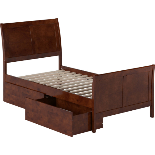 Portland Twin Bed w/ Matching Footboard & 2 Urban Bed Drawers in Walnut