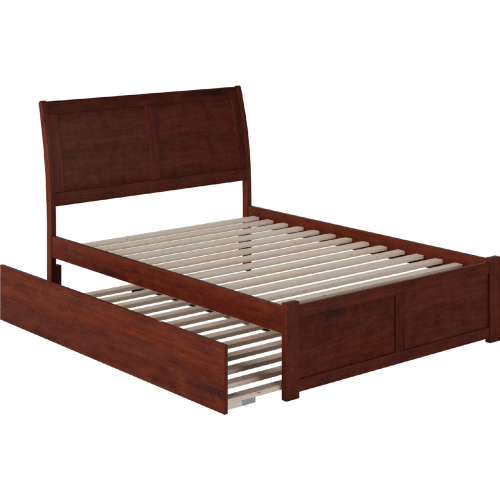 Portland Full Bed w/ Flat Panel Footboard & Urban Trundle in Antique Walnut