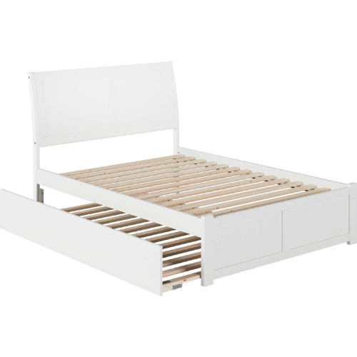 Portland Full Platform Bed with Flat Panel Foot Board & Full Urban Trundle in White