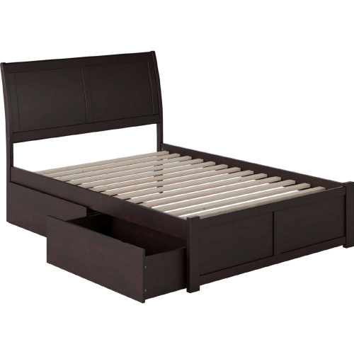 Portland Full Bed w/ Flat Panel Footboard & 2 Under Bed Drawers in Espresso