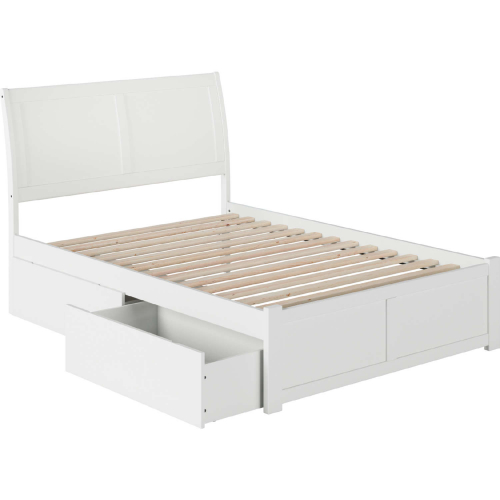 Portland Full Bed w/ Flat Panel Footboard & 2 Under Bed Drawers in White