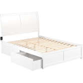 Portland Queen Platform Bed w/ Footboard & 2 Storage Drawers in White Finish Wood