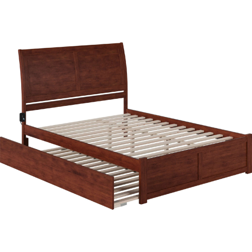 Portland King Platform Bed w/ Footboard & Twin XL Trundle in Walnut Finish Wood