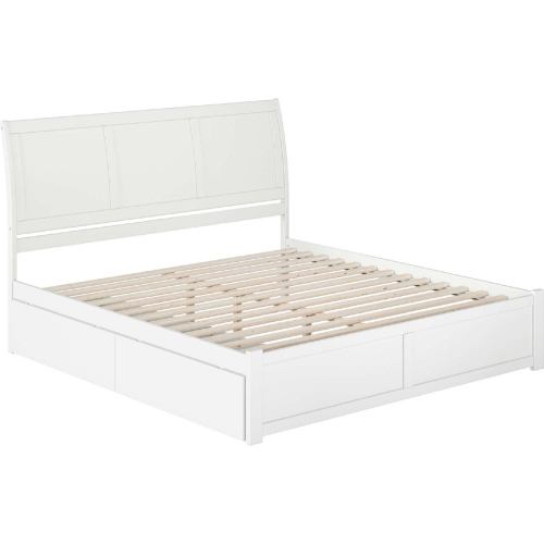 Portland King Platform Bed w/ Footboard, 2 Drawers & Charging in White