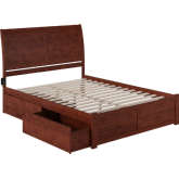 Portland King Bed with Flat Panel Footboard & 2 Urban Bed Drawers in Antique Walnut