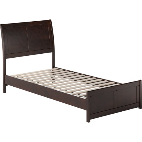 Valencia Twin XL Low Profile Sleigh Platform Bed & Matching Footboard in Espresso Finish Wood