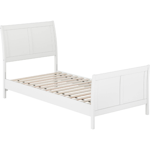 Valencia Twin XL Low Profile Sleigh Platform Bed & Matching Footboard in White Finish Wood