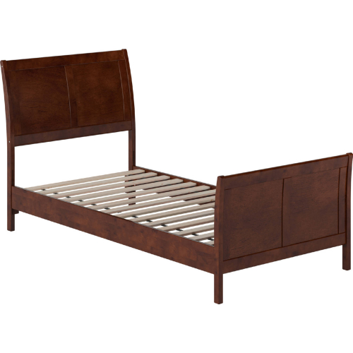 Valencia Twin XL Low Profile Sleigh Platform Bed & Matching Footboard in Walnut Finish Wood