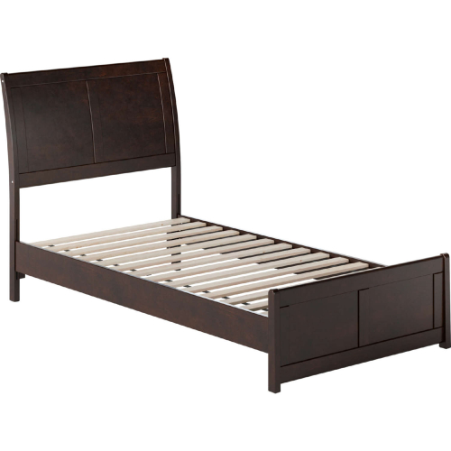 Valencia Twin Low Profile Sleigh Platform Bed & Matching Footboard in Espresso Finish Wood