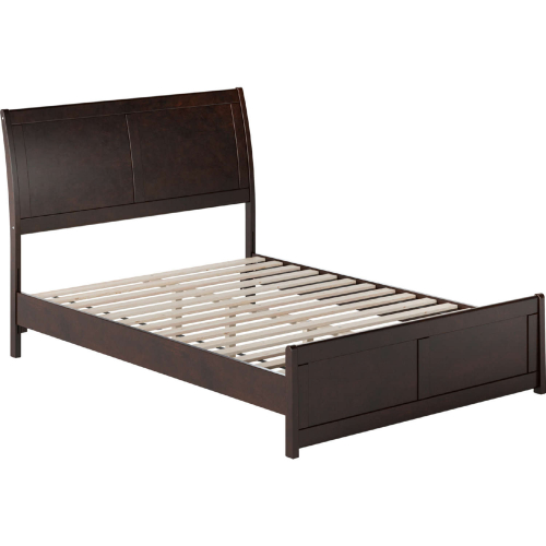 Valencia Full Low Profile Sleigh Platform Bed & Matching Footboard in Espresso Finish Wood