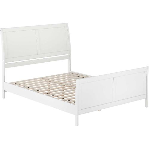 Valencia Queen Low Profile Sleigh Platform Bed & Matching Footboard in White Finish Wood