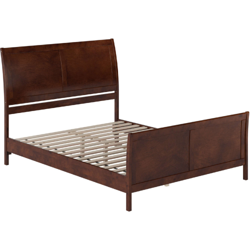 Valencia Queen Low Profile Sleigh Platform Bed & Matching Footboard in Walnut Finish Wood