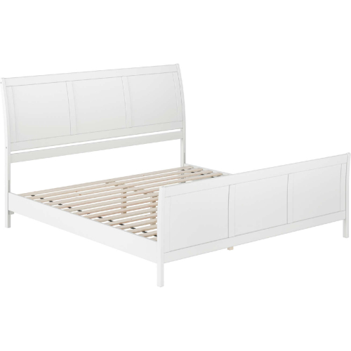 Valencia King Low Profile Sleigh Platform Bed & Matching Footboard in White Finish Wood