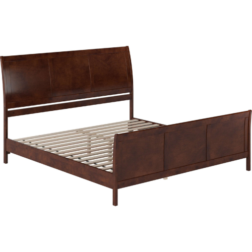 Valencia King Low Profile Sleigh Platform Bed & Matching Footboard in Walnut Finish Wood