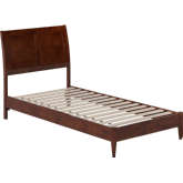 Valencia Twin XL Low Profile Sleigh Platform Bed in Walnut Finish Wood