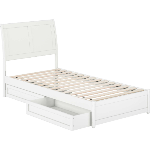 Andorra Twin XL Platform Bed with Panel Footboard, Drawers & Charging in White