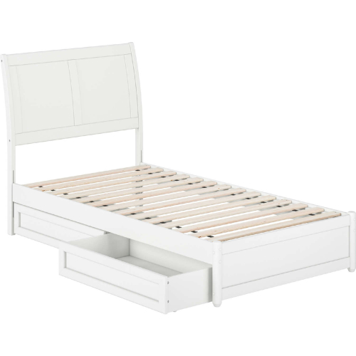 Andorra Twin Platform Bed w/ Panel Footboard, Drawers & Charging in White