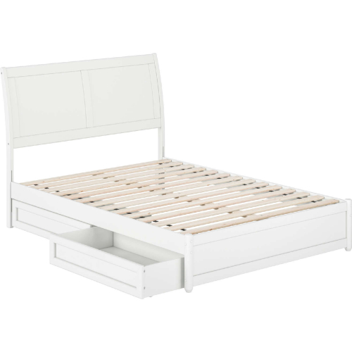 Andorra Full Platform Bed w/ Panel Footboard, Drawers & Charging in White