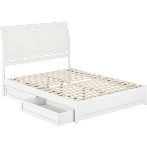 Andorra Queen Platform Bed w/ Panel Footboard, Drawers & Charging in White