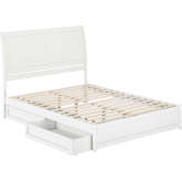 Andorra Queen Platform Bed w/ Panel Footboard, Drawers & Charging in White