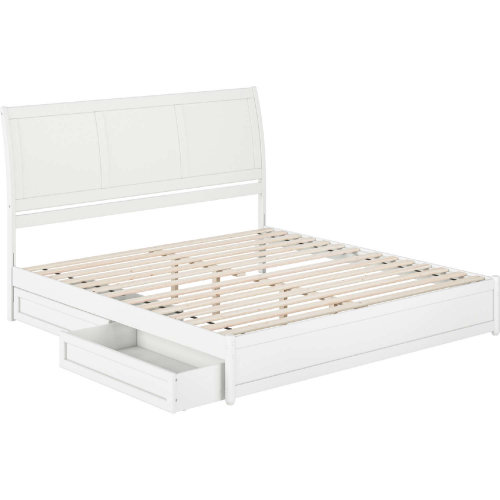 Andorra King Platform Bed w/ Panel Footboard, Drawers & Charging in White